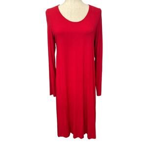 SALE! Eileen Fisher Red Scoop Neck Jersey Knit Long Sleeve Dress S